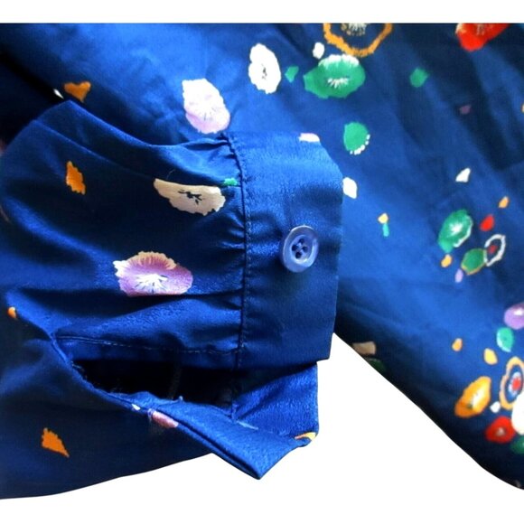 Vintage Blue Floral Button-Up Shirt James Kenrob Dalton Womens Size 16 1X XL 70s - Picture 4 of 5